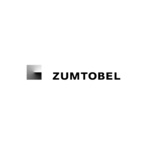 Das schwarze Zumtobel Logo mit einem quadratischen Symbol auf weißem Hintergrund.