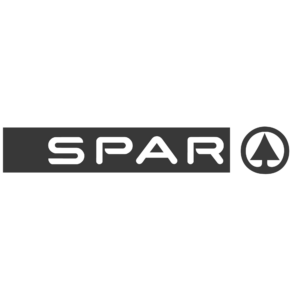 Schwarz-weißes Logo der Supermarktkette SPAR mit dem typischen Tannenbaum-Symbol