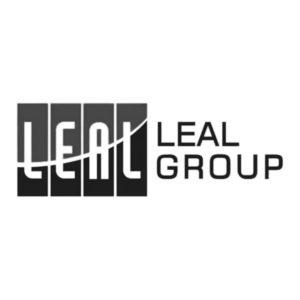 Das schwarz-weiße Logo der Leal Group mit stilisiertem Schriftzug auf weißem Grund.