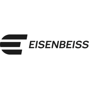 Schwarzes Firmenlogo des Unternehmens Eisenbeiss mit stilisiertem Buchstaben E auf weißem Hintergrund.