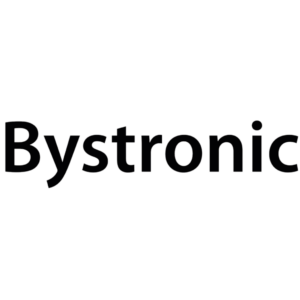 Schwarzer Schriftzug des Unternehmens Bystronic auf weißem Hintergrund.