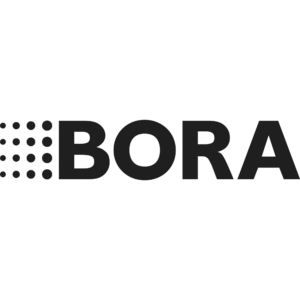 Schwarzes BORA Logo mit einem Punktemuster auf weißem Hintergrund.