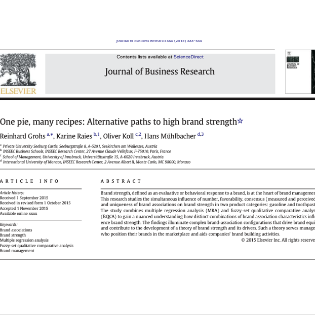 Auszug eines wissenschaftlichen Artikels über Markenstärke aus dem Journal of Business Research