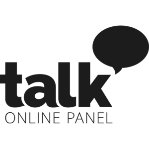 Logo von talk ONLINE PANEL in schwarzer Schrift mit einer Sprechblase.