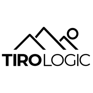 Schwarzes Logo der Marke TIROLOGIC mit stilisierten Berggipfeln und einer Sonne.