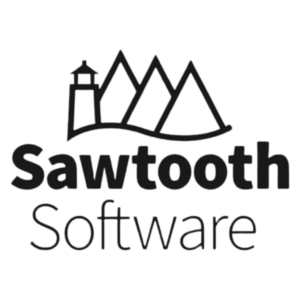 Logo der Firma Sawtooth Software mit Leuchtturm und stilisierten Berggipfeln.